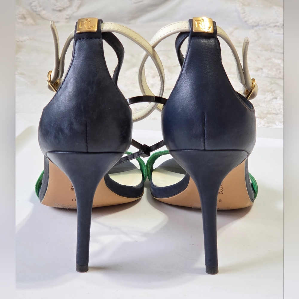 ​Lauren Ralph Lauren Tricolor Leather Heeled Sandals Size 8 Preppy Quiet Luxury - Picture 5 of 10